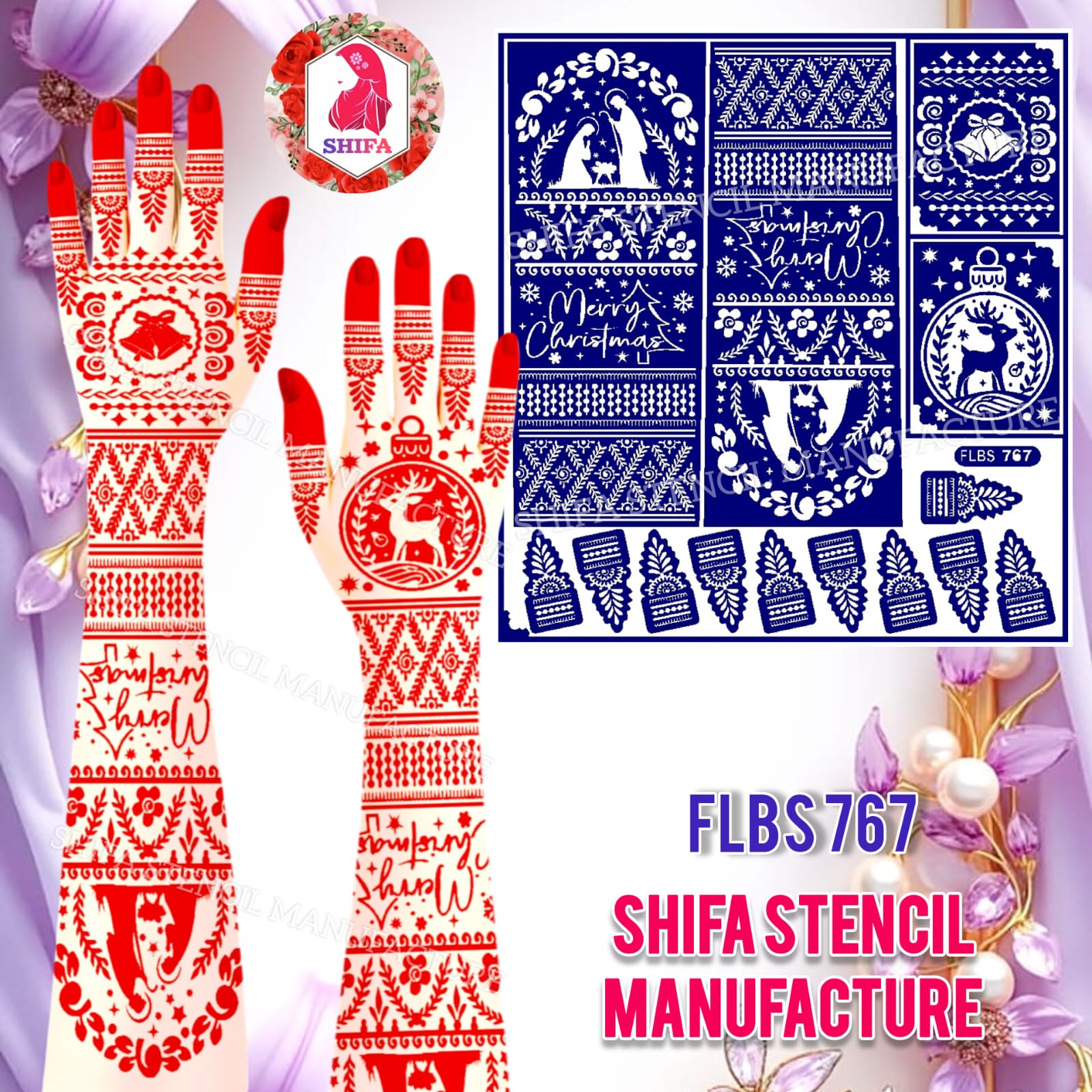 FLBS 767 Winter Festive Story Sticker Overview Henna Stencil - Shifa Stencil